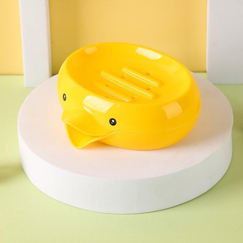 1PC Plastic Duck Shape Soap Box Cartoon Soap Dish Drainable Soap Holder Soap Container Tray Bathroom Accessories
