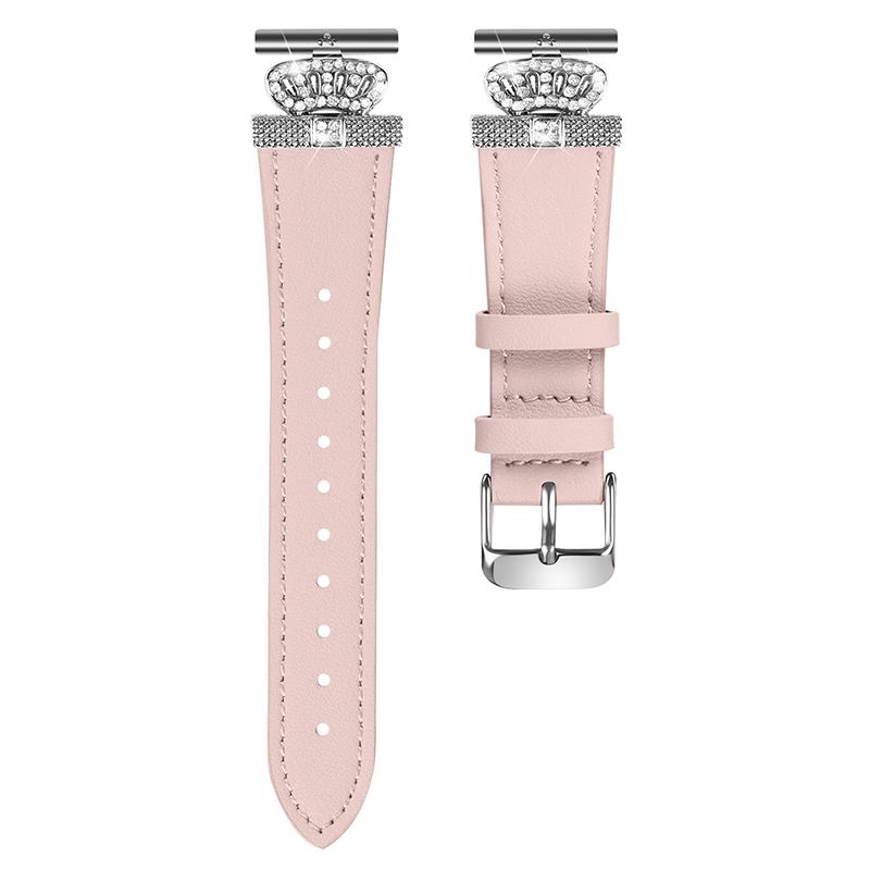 

For LG Watch Sport Silver Buckle Watch Band Rhinestone Crown Design Cowhide Replace Strap Pink