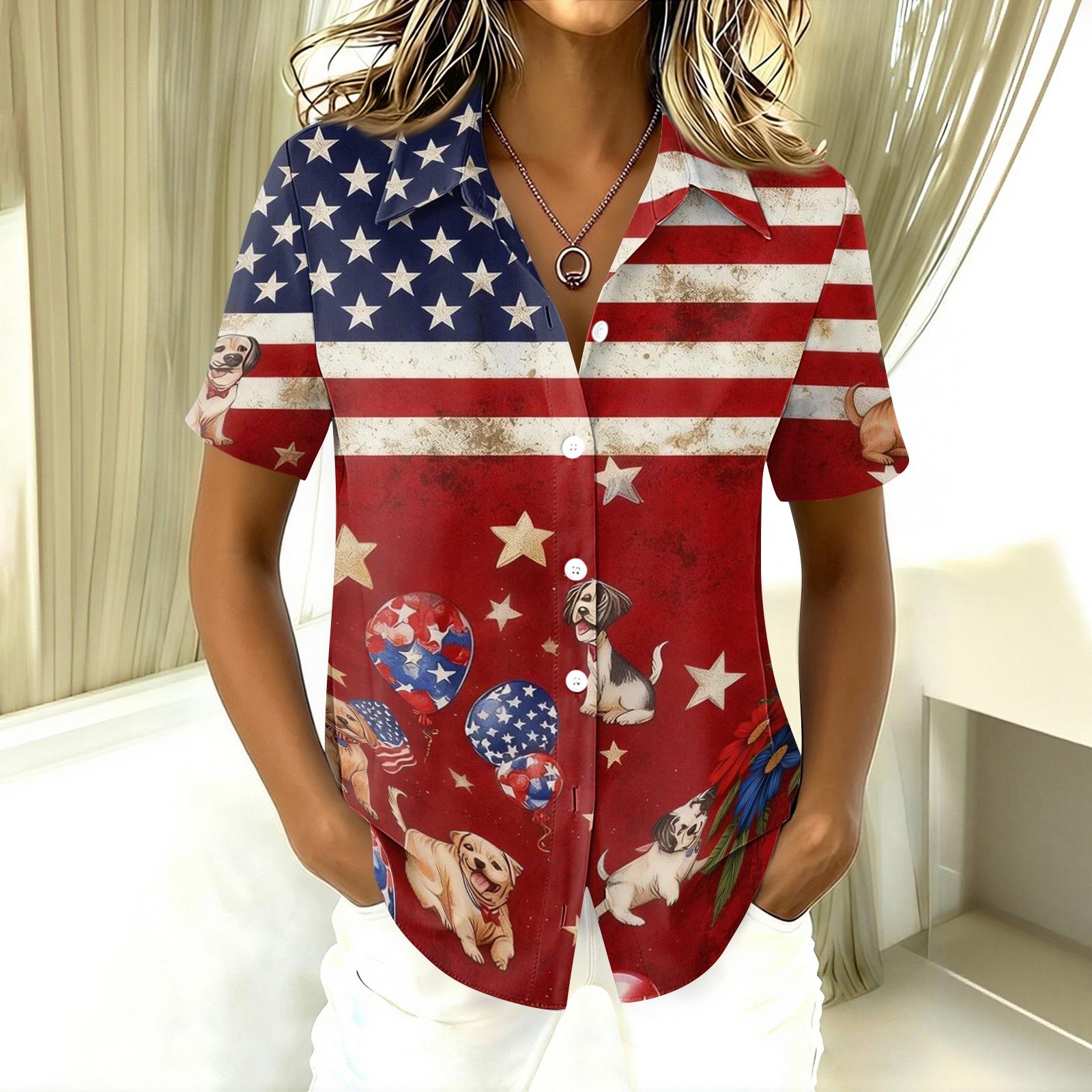 

Womens Spring Tops Button Down Summer Shirts for Women Casual Short Sleeve Womens Summer Shirts with Printed Pattern Dressy Tops for Women XL винний