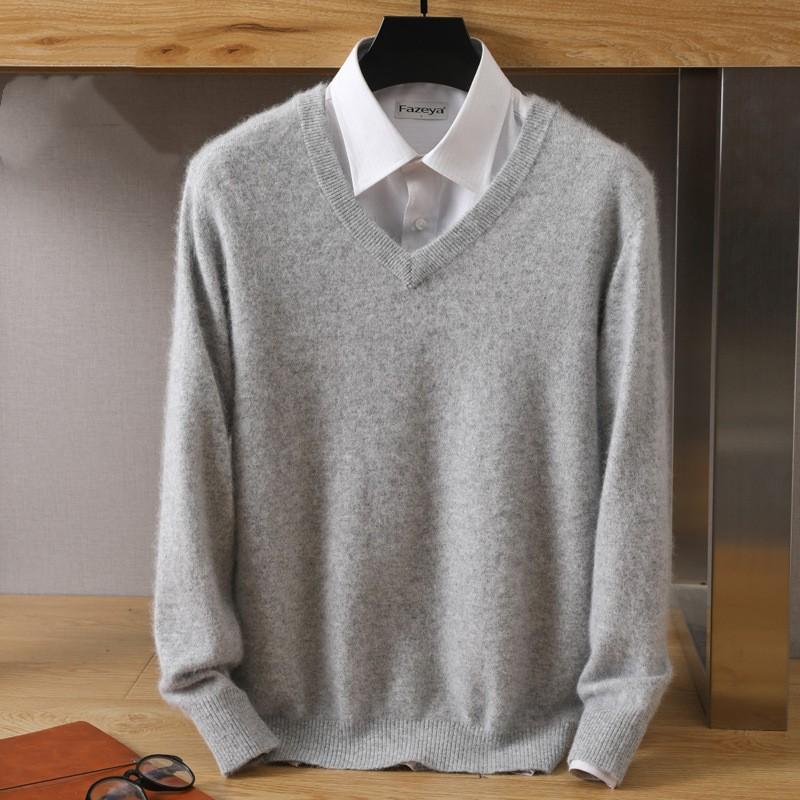 Men's Autumn and Winter V-neck Loose Solid Color Sweater Youth Bottoming Casual Knit Sweater
