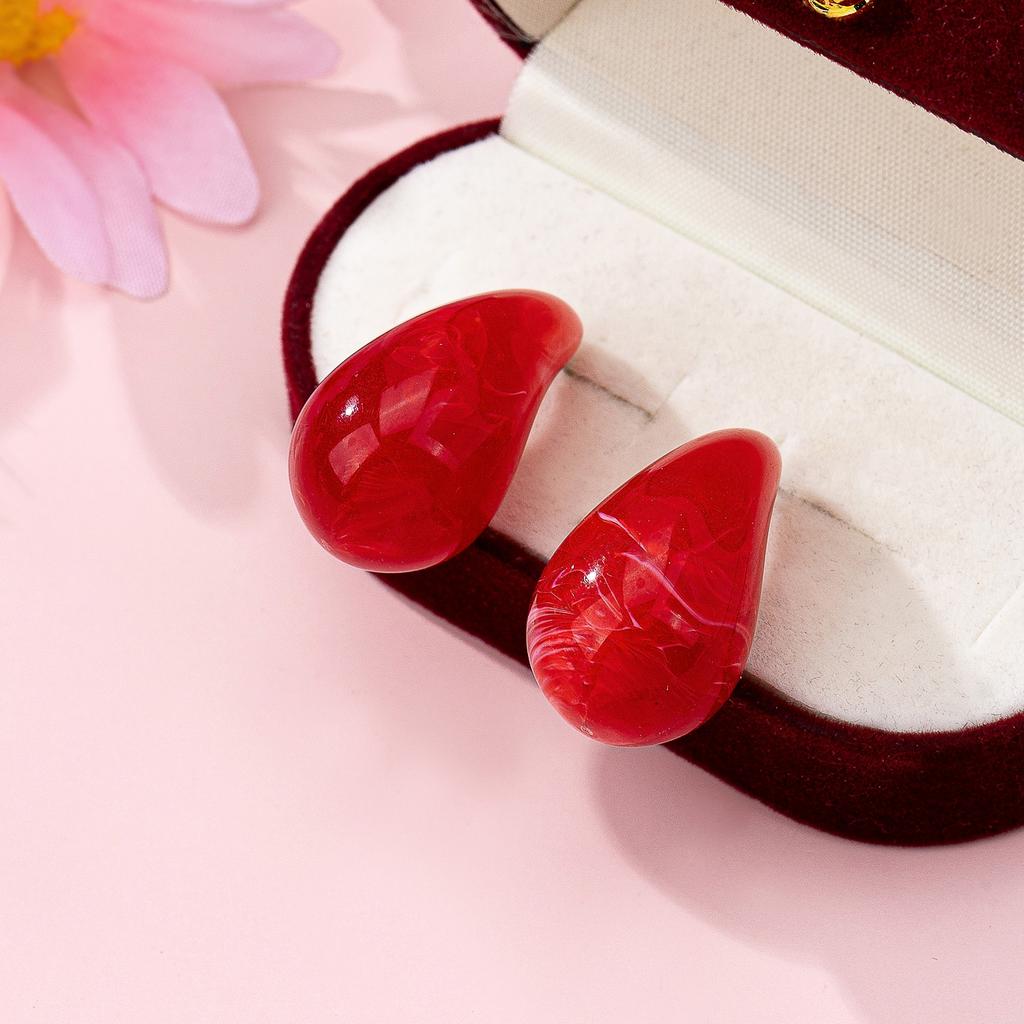A Pair of Women's Earrings in the Shape of Colorful Water Drops, Made of Acrylic Material, Suitable for Everyday Wear and Vacation Wear