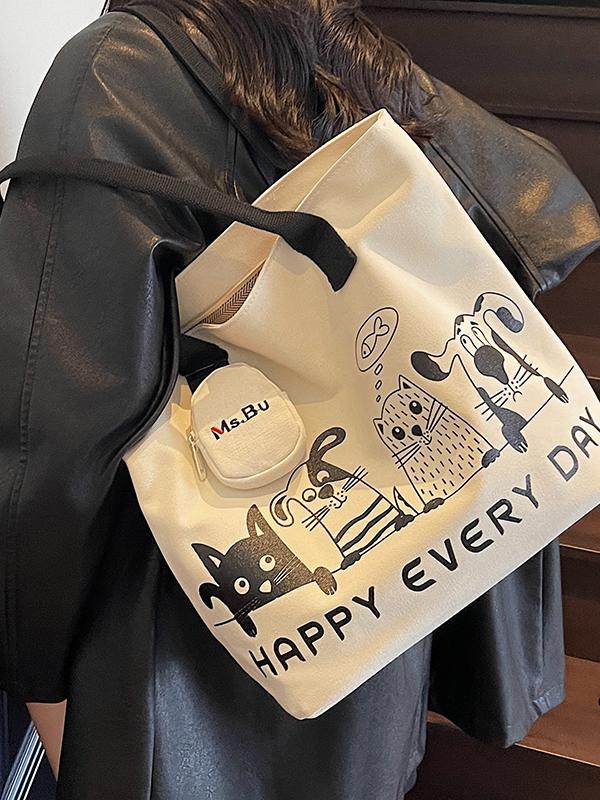 Autumn Winter Lightweight Canvas Tote Bag - Versatile Large Capacity Shoulder Bag for Women and College Students