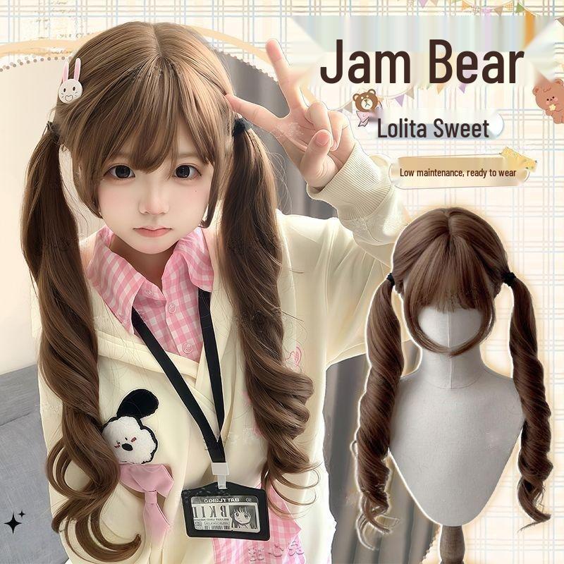 

Women s Wig: Long, Curly Double Ponytails in Sweet Honey Tea Color - Lolita Style, Natural and Cute, Full Head Coverage