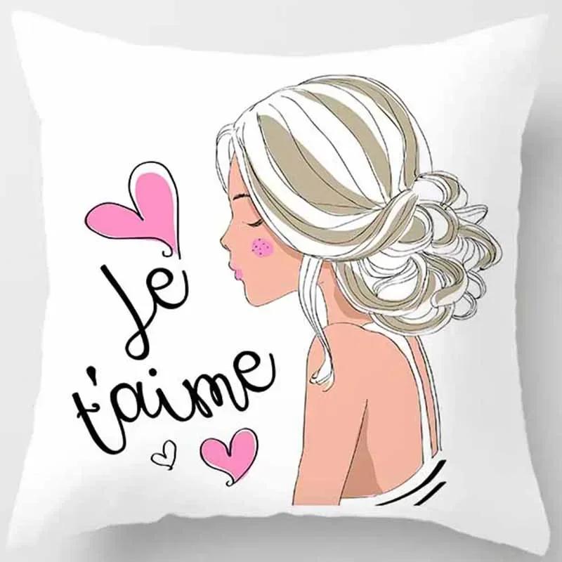 

Прекрасная наволочка с мультяшным принтом девочки, квадратная наволочка с узором девочки, украшение для гостиной, дивана, детской комнаты, 45*45 см 40x40cm