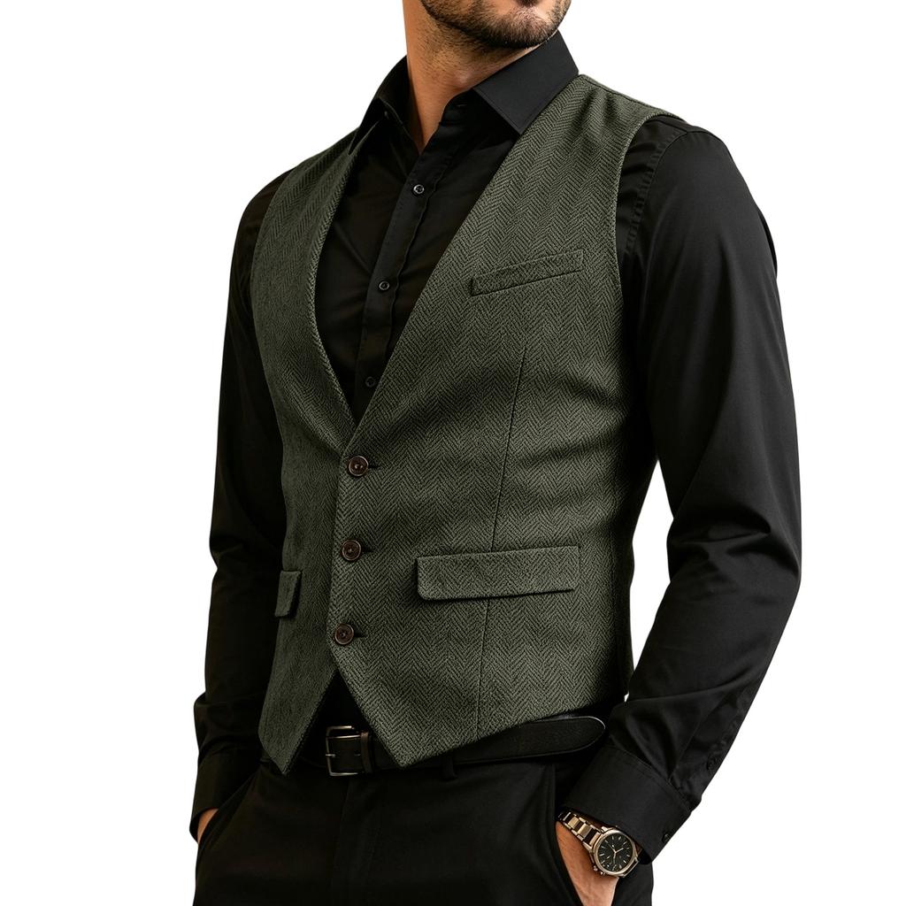 Herren Business Weste Slim Fit Formale Weste Knopfleiste Anzugweste mit Mehreren Taschen für Büro und Freizeit