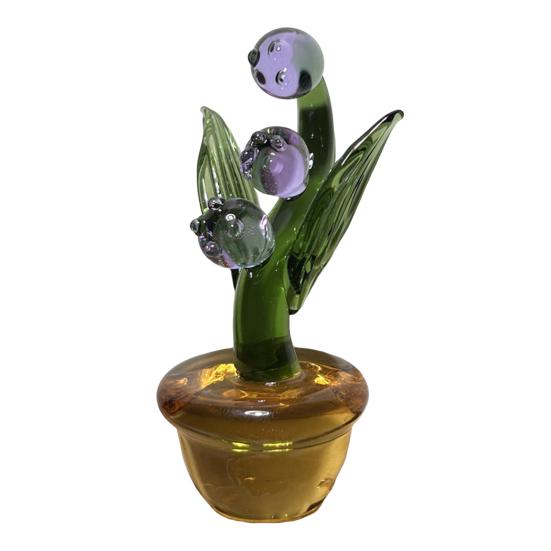 Mini Glass Flower Figurine Transparent Hand Blown Faux Crystal Flower Bouquet In Pot for Birthday Mother's Day Wedding Women Mom Office Home Table