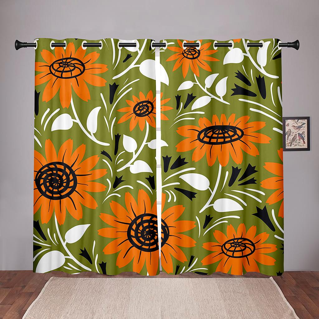 Sunflowers Plant Colorful Blackout Window Curtains for Kids Childrens' Living Room Bedroom Bathroom Kicthen Door 2Pieces Hooks