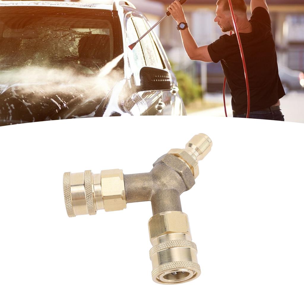 Pressure Washer Tee, 3Celsius8\  Port Splitter Coupling, Quick Connect Two Guns To One Pressure Washer, 4.0 GPM Accessories, Brass Three Way Connector