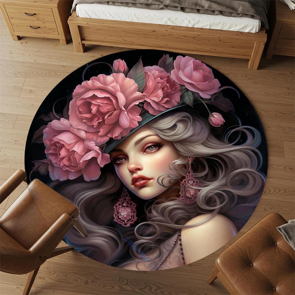 1pz Tappetino Rotondo Fantasy Floreale per Sedia Ufficio Tappeto per Area Ufficio - Antiscivolo, Tappetino per Pavimento per Ufficio, Camera da Letto, Regalo Ideale per Arredamento Casa c0112137