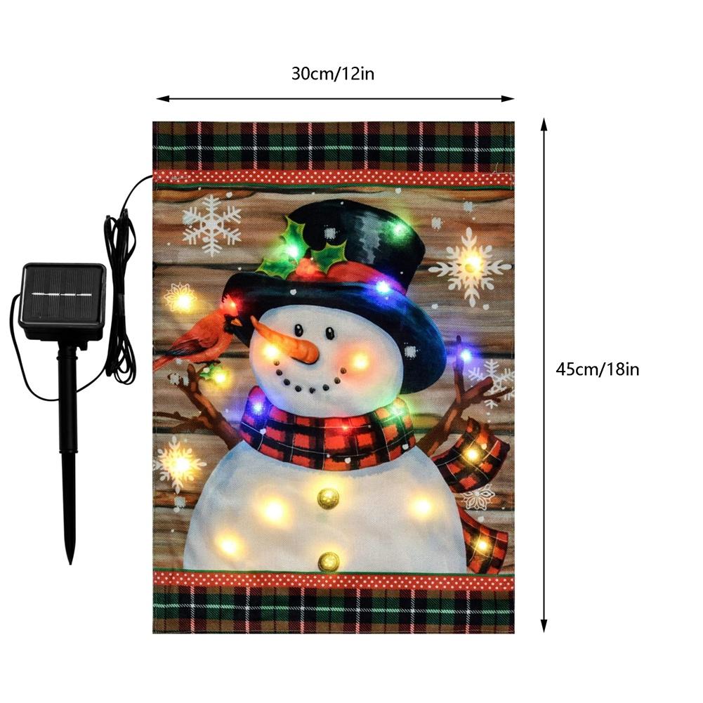 

12x18 двухсторонний солнечный светодиодный снеговик садовый флаг для уличного фермерского дома сад газон рождественское украшение освещенные дворовые флаги 2025