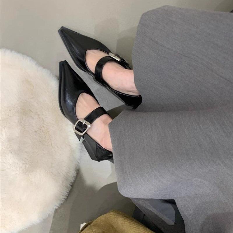 New Spring Retro Women's High-Heeled Shoes Mid Heels Pointed Toe Party Shoes Women Luxury Mary Jane Shoes Zapatos Mujer