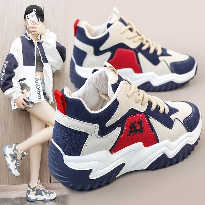 2025 New Autumn High Top Shoes Women Dad Shoes Student Casual Shoes Women's Platform Shoes Thick sole Height Increasing Shoes