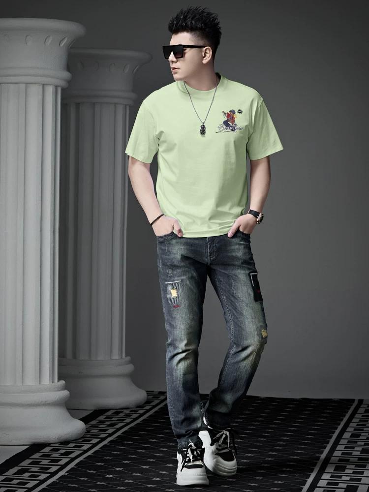 European Trendy Brand Cartoon Print Short-Sleeved T-Shirt for Men 2025 New Summer Casual Half-Sleeved Top Men's T-Shirt