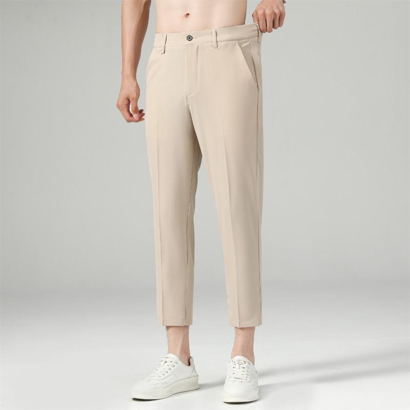 Men's spring and summer new pants men's ice silk breathable trousers men's slim straight drape nine-point casual pants