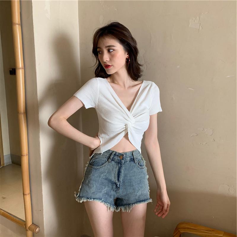 Cămașă cu mânecă scurtă, tricotată, cu două îmbrăcăminte, pentru femei