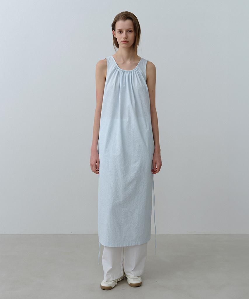 nau W Seersucker Neck Shirred Dress Light Blue