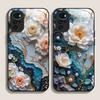 White Camellia Flower Marble Texture Tempered Glass Phone Case for Motorola Moto G85 G84 G75 Edge 50 Fusion 40 Neo 30 Pro Cover