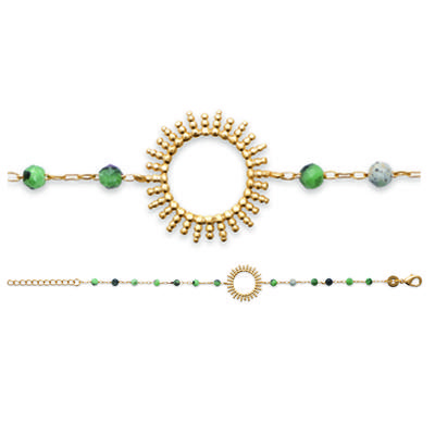[R5807] - Vergoldetes Armband 'Cléopatra' grün-golden (Ziosite-Rubin) - 18 cm 16 mm (Sonne)
