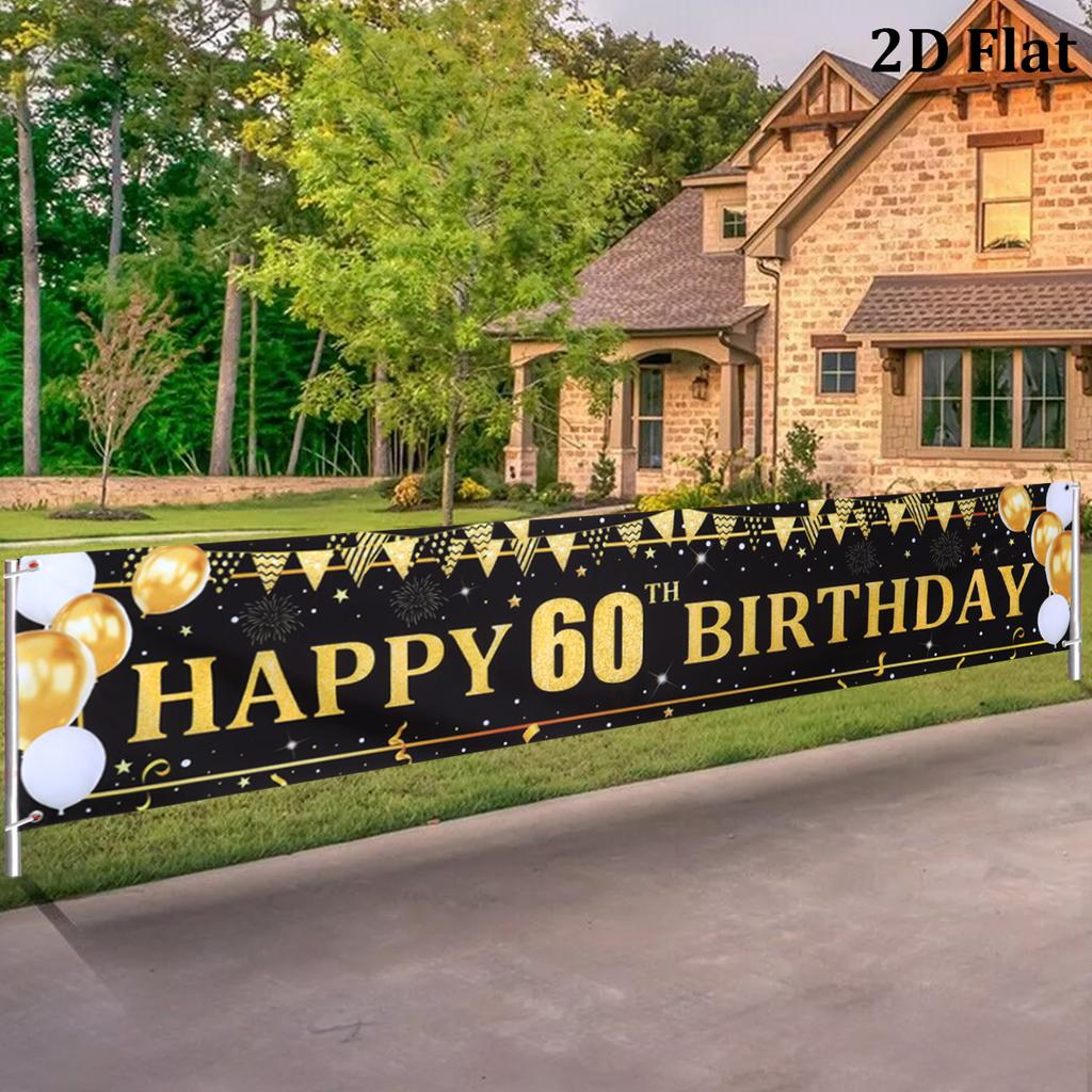 Černé Zlaté Balónky Vlajky Šťastný 40. 50. 60. Narozeninový Banner Narozeninová Oslava Dekorace Venkovní Zahrádková Oslava Banner Potřeby