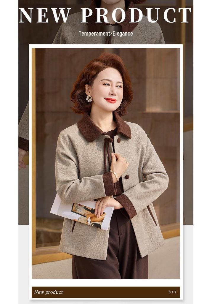 2026 Spring & Autumn Lapel Woolen Jacket for Middle-aged & Elderly Women – Chic, Fashionable & Loose Fit