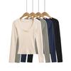 Women's Four-Color U-Neck Slim-Fit Long-Sleeve Top, High Elasticity, Soft, Ideal for Winter/Autumn Use.