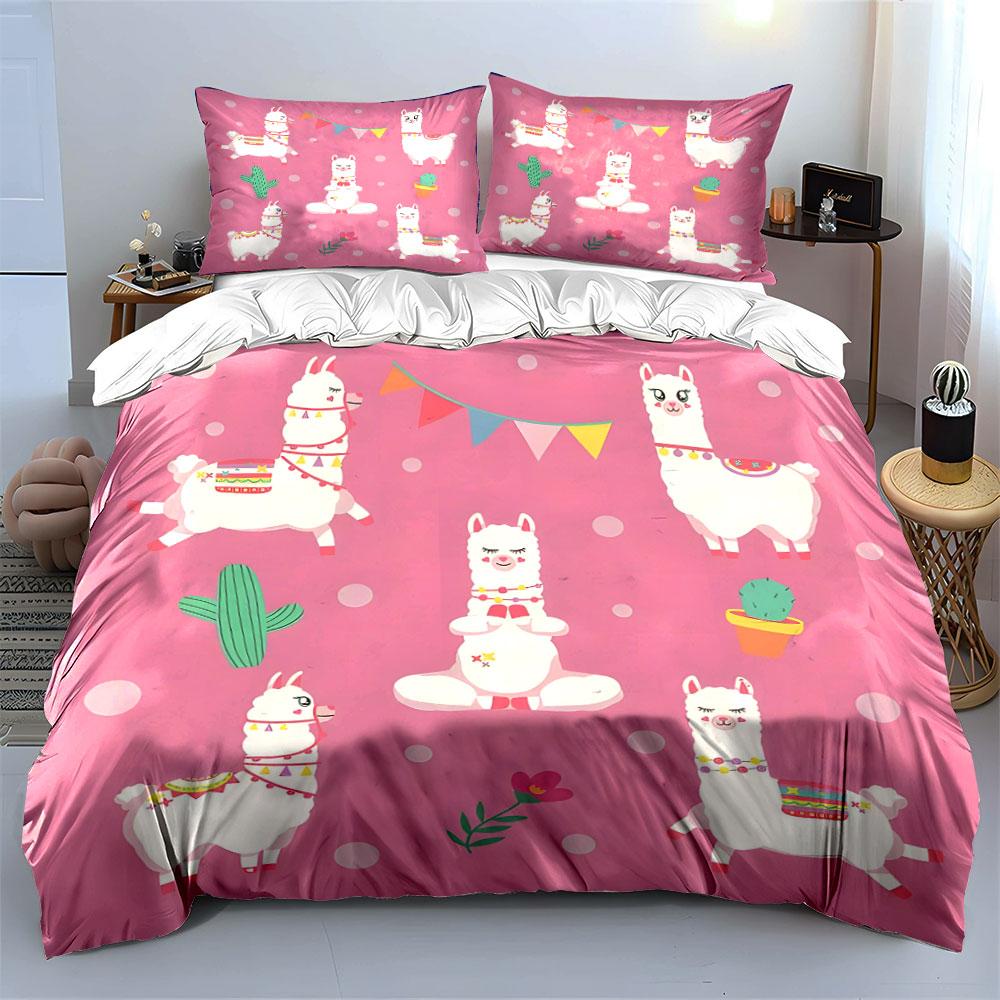 Pink Llama Print Bedding Set Bedding Duvet Cover Set Duvet Cover Pillowcases (1 * Duvet Cover 2 * Pillowcases, Without Duvet Insert)