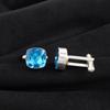 Swiss Blue Topaz Gemstone 925 Sterling Silver Men's Suit Cufflink 1" Handmade Jewelry Gift For Husband CL-9-10