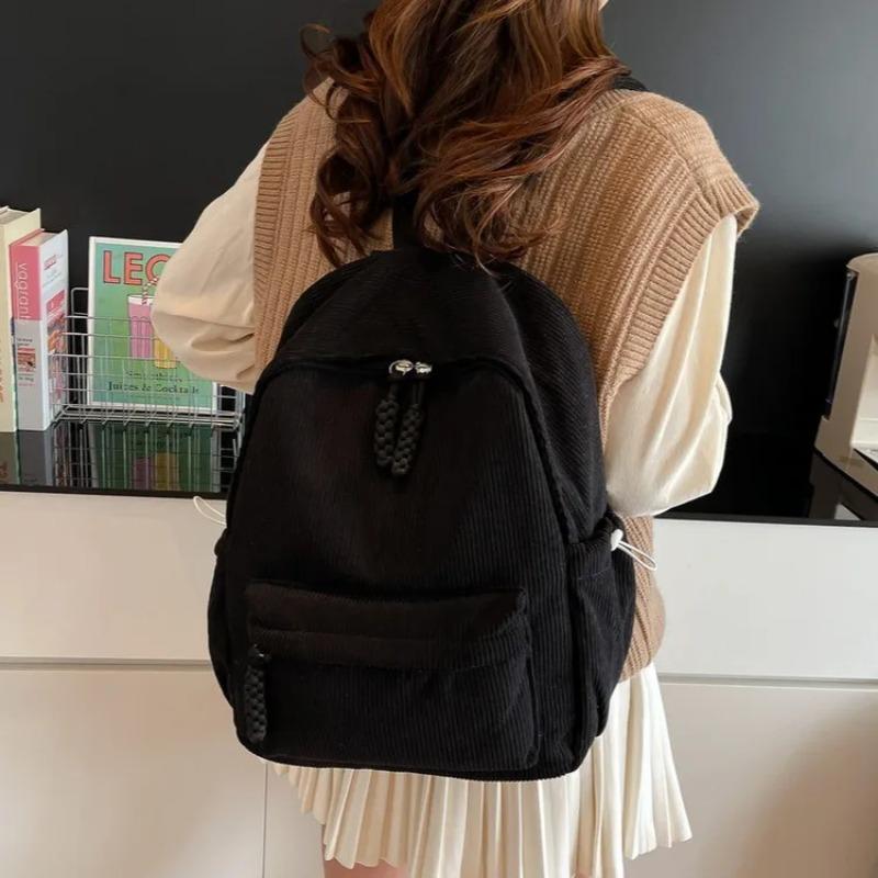 High Capacity Corduroy Solid Color Student Sweet School Bags  Simplicity Traveling Outside Versatile Fashi Backpack