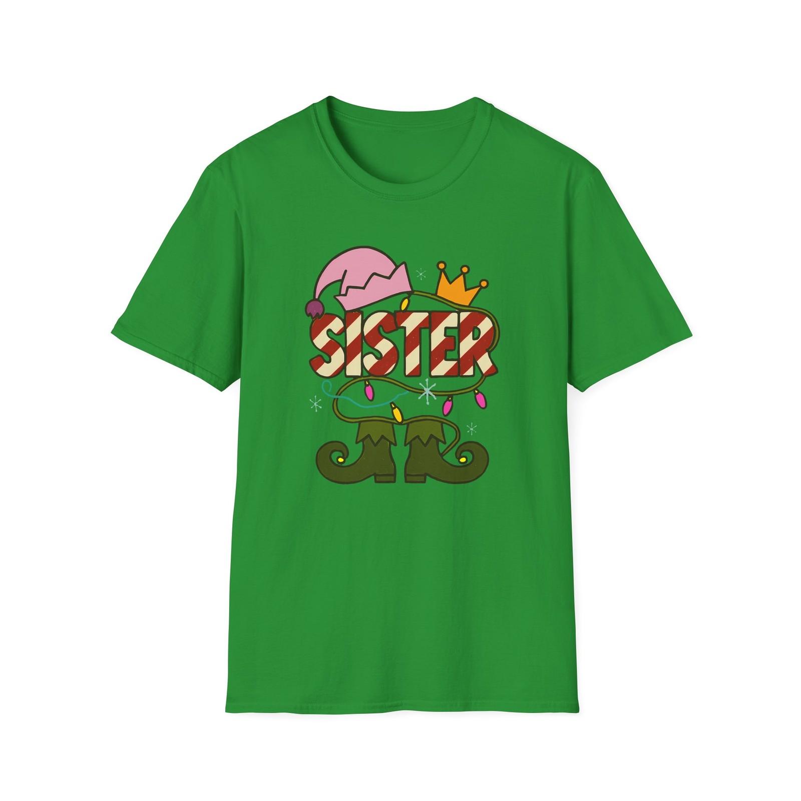Unisex Softstyle T-Shirt Mens Womens Tees Top Sister Elf Candy Cane Crown Christmas Holiday 2XL