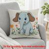 2D Flat Printing, 1pc, Cute Baby Elephant Holding Green Frog Among Colorful Flowers, Pillow Cover, Polyester, Suitable for Sofas, Living Rooms, Bedroo