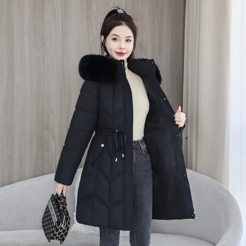 European winter down cotton jacket women's mid-length Korean version of waist thickened padded jacket new cotton jacket with a large fur collar