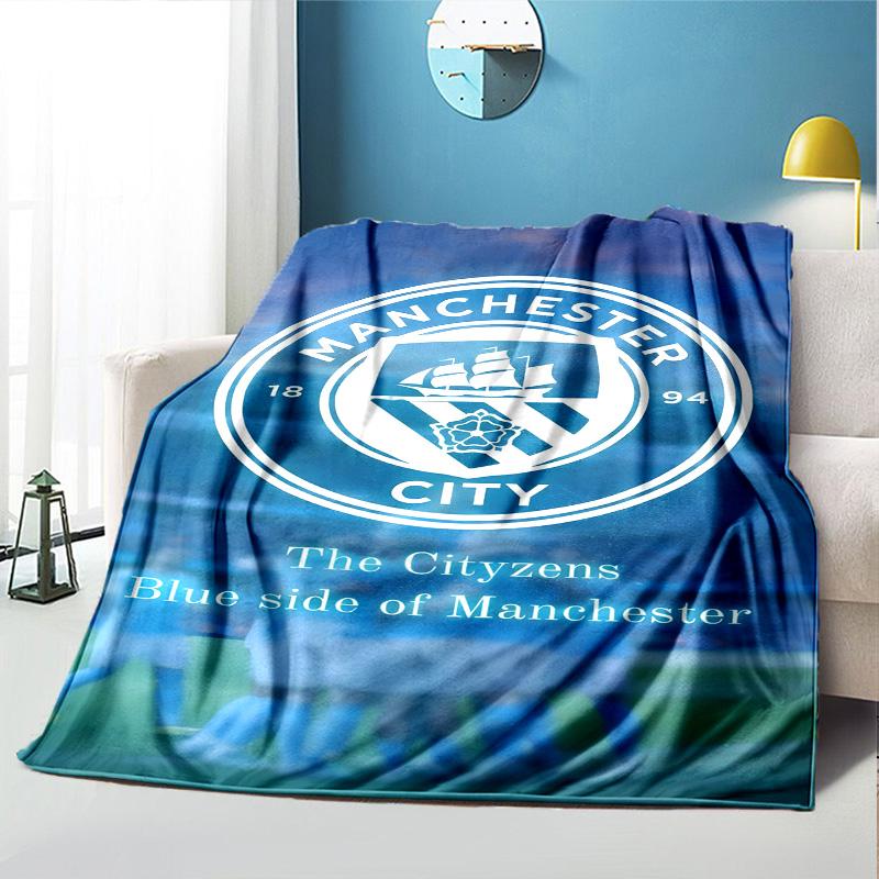 Manchester City FC Pattern Blanket for Home Decoration, Bed, Sofa, Car Travel, Camping, Suitable for All Seasons, Birthday Christmas Gift