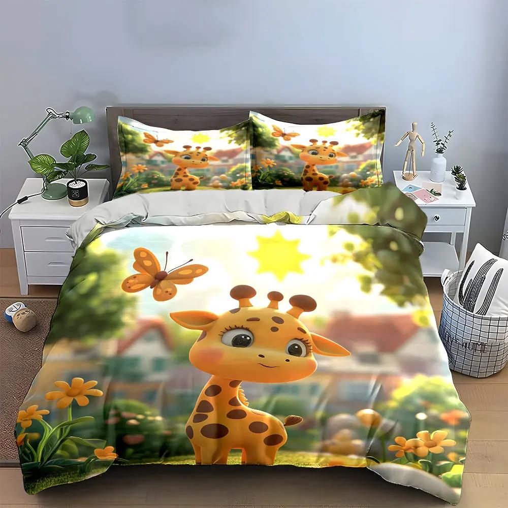 "Cartoon Giraffe Nursery Decor Set" Soft Comfortable Duvet Cover Bedding Set Included 1*Duvet Cover & 2*Pillowcases, Gift