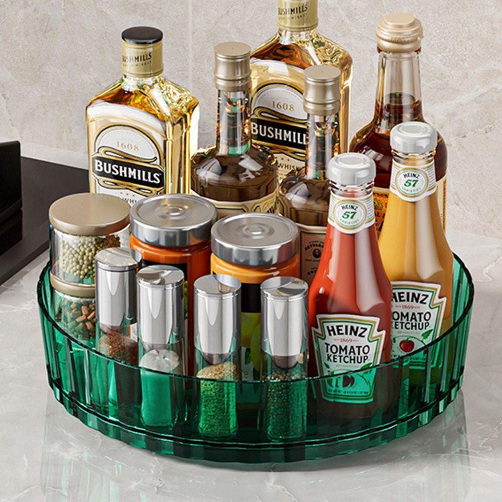 21/27cm 360 Rotating Tray Pantry Cabinet Non Slip Cosmetic Storage Box with Base Seasoning Organizer Storage Rack Kitchen
