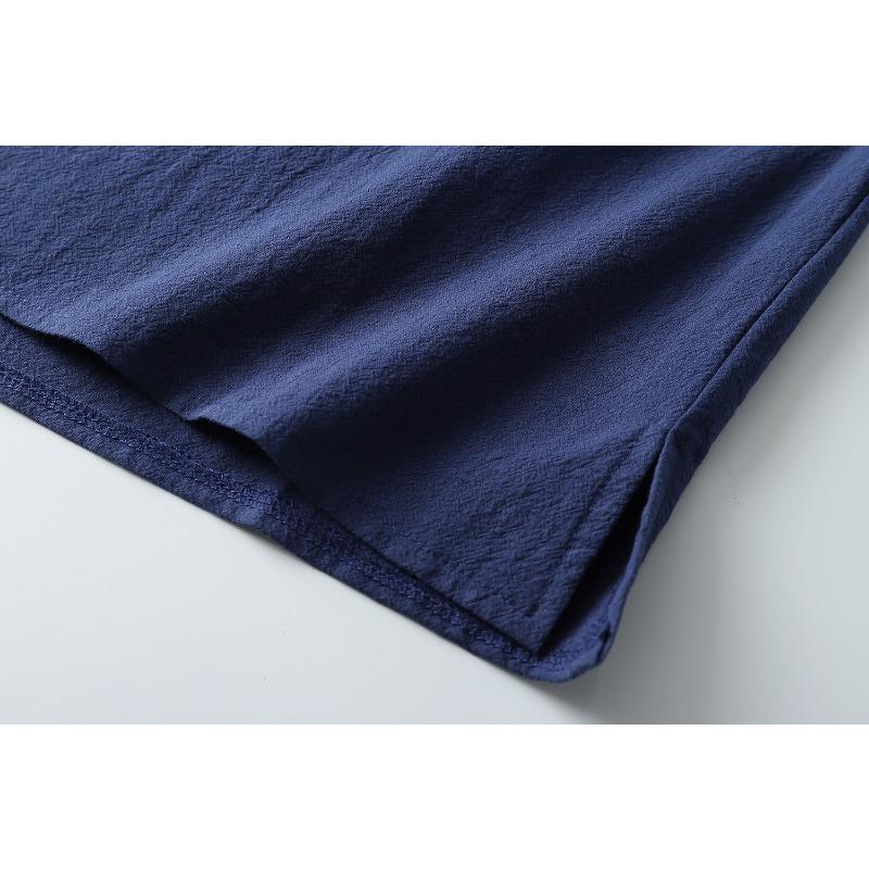 Large Size Men's Chinese Style Slit Stand-up Collar Short-sleeved Fat Cotton and Linen Summer T-shirt Loose Linen V-neck Short-sleeved