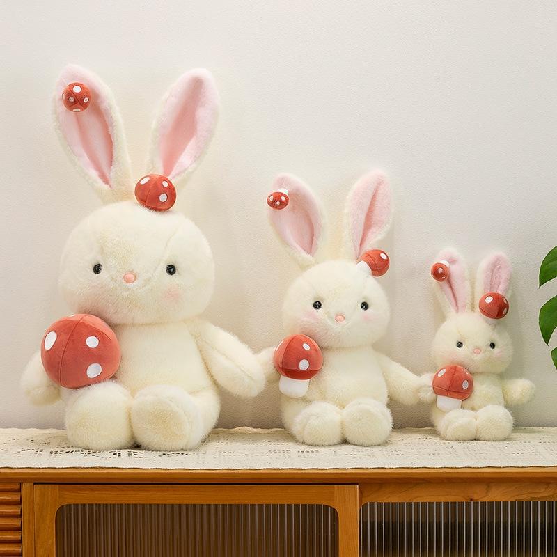 Cute White Rabbit Plush Toy With Mushroom Ears And Hands Soft Stuffed Bunny Doll Sleeping Pillow Birthday Gift For Girls