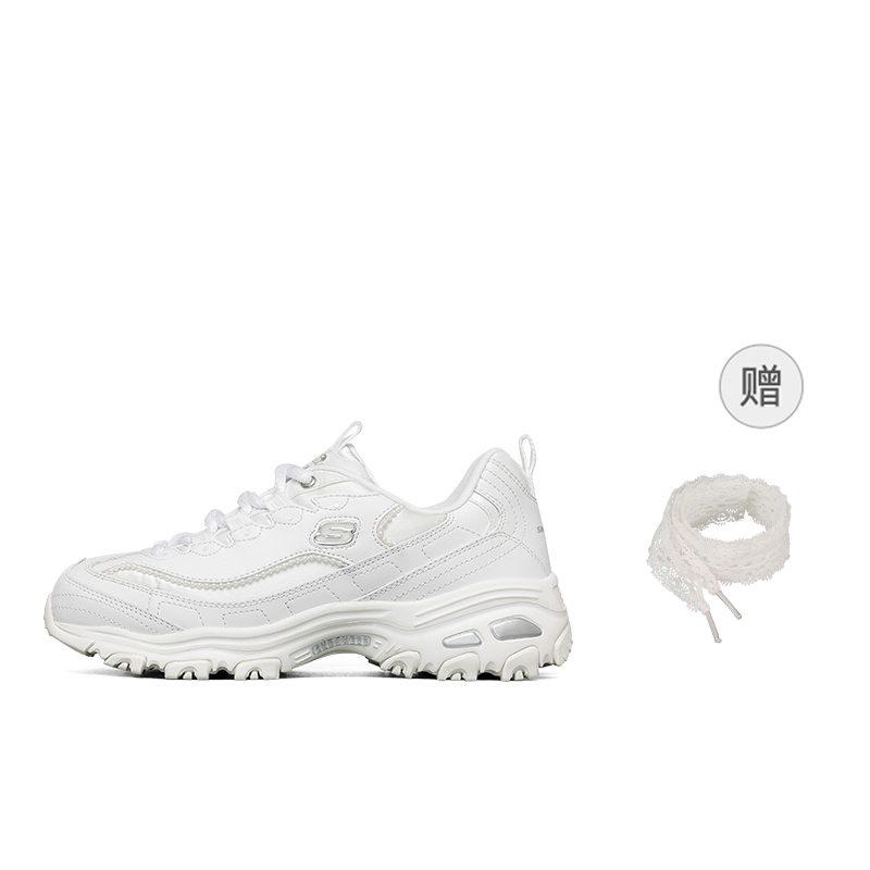 Skechers D'Lites 1.0 Bead Bear Textile, Artificial Leather Cushioning Abrasion Resistant Breathable 149463-WHT
