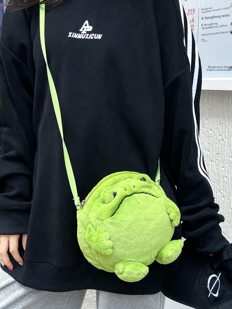 Cute Frog Plush Crossbody Bag Soft Animal Shaped Shoulder Bag Lightweight Daily Unisex Gift