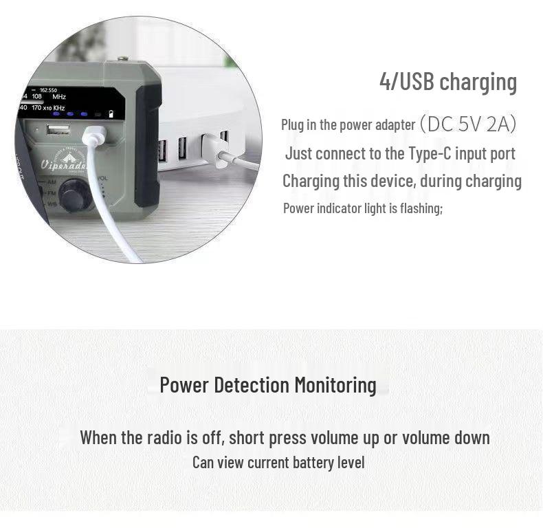 Multifunctional Solar-Powered Emergency Radio & Flashlight with Hand-Crank Power Generator and Waterproof Power Bank
