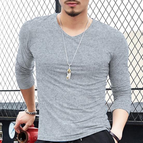 Pánské tričko s dlouhým rukávem slim fit odolné proti srážení jednobarevné s výstřihem do V spodní tričko pulovr top