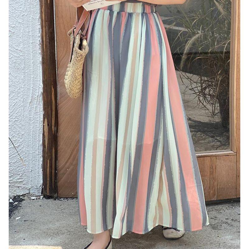 Spring and Summer New Arrival Women's Clothing Stripes Long Skirt A- Line Large Hem Long Skirt Elastic Waist Loose Slimming Stripes Stripes Skirt