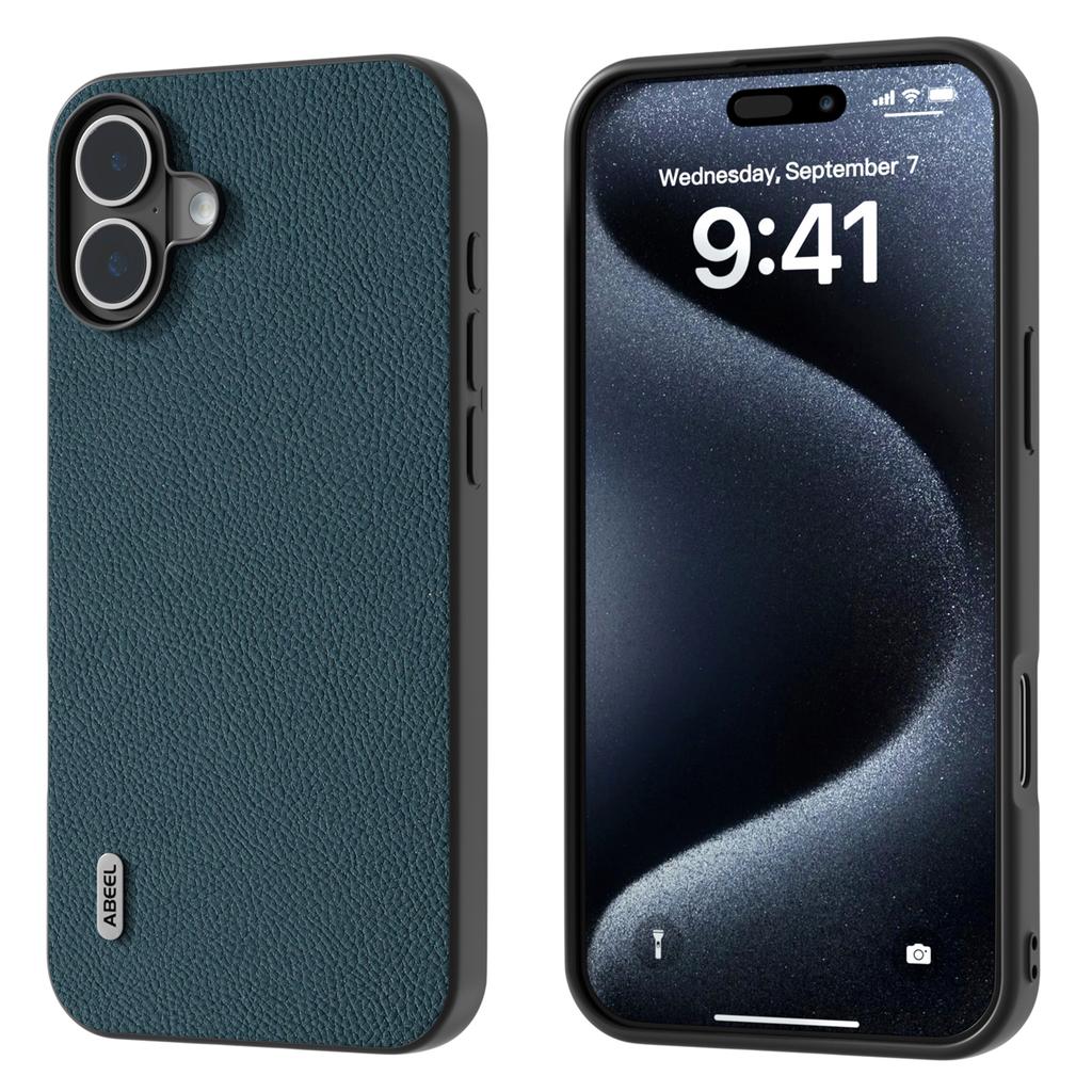 ABEEL For iPhone 16 Cases Genuine Cow Leather+PC+TPU Phone Cover