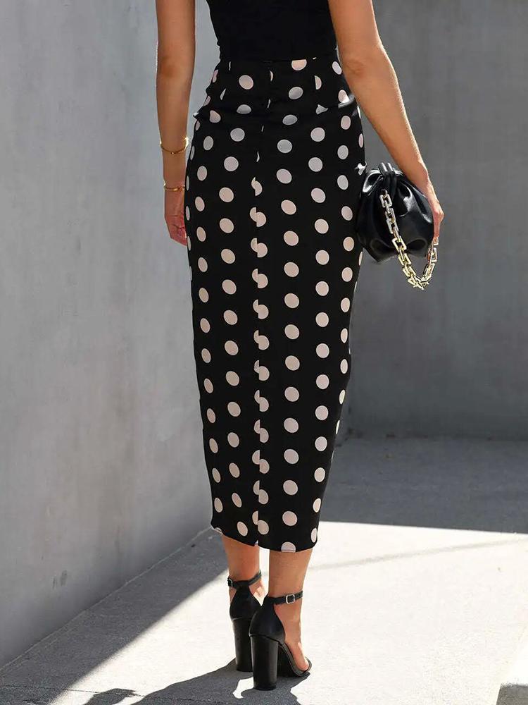 Neue Sommer Frauen EINE Linie Vorne Plissee Rock Polka Dot Kordelzug Midi Länge Röcke Damen Streetwear Casual Chic Rock