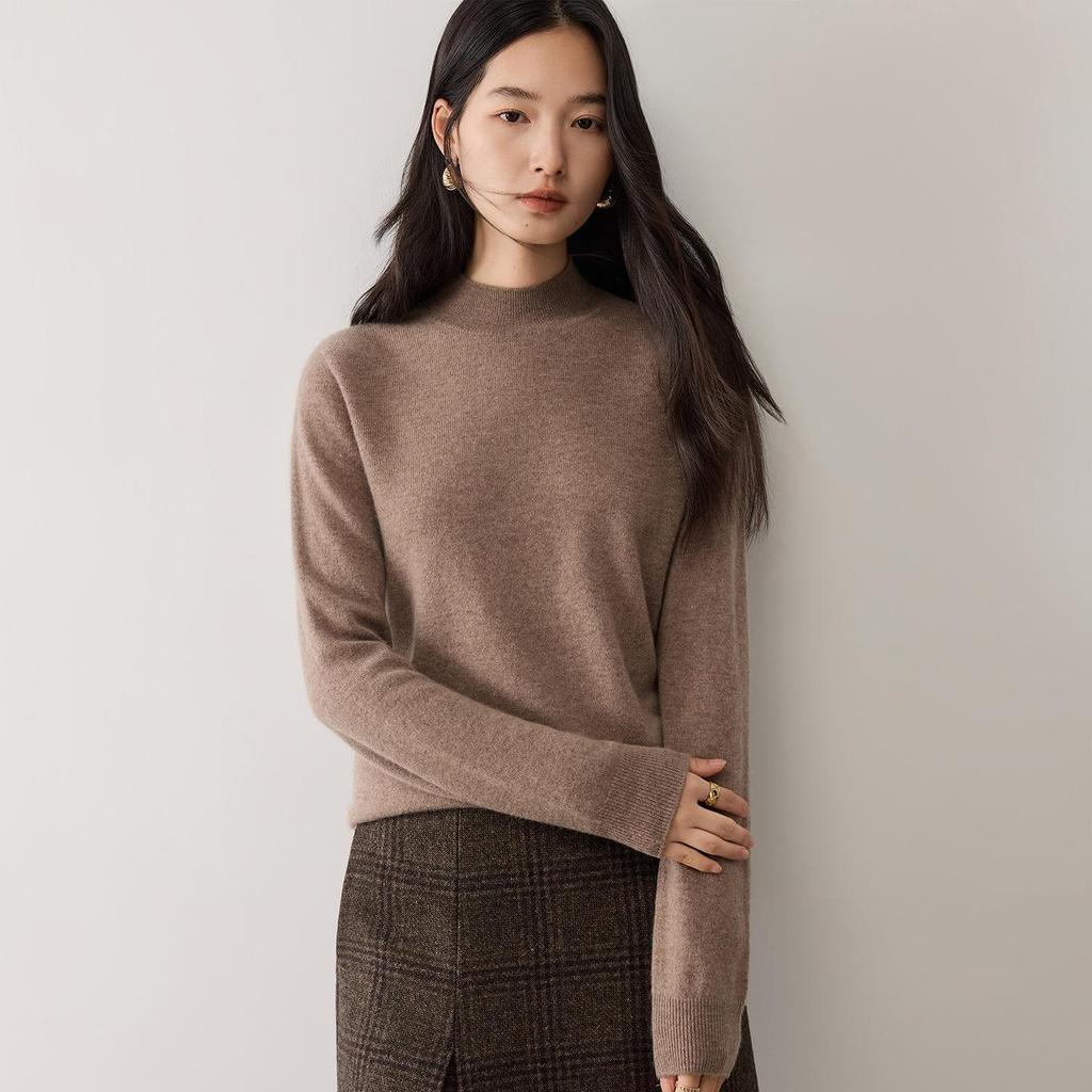 Lekasha Women's Seamless 12-Gauge Cashmere Knitwear: Autumn/Winter Half-High Neck Sweater