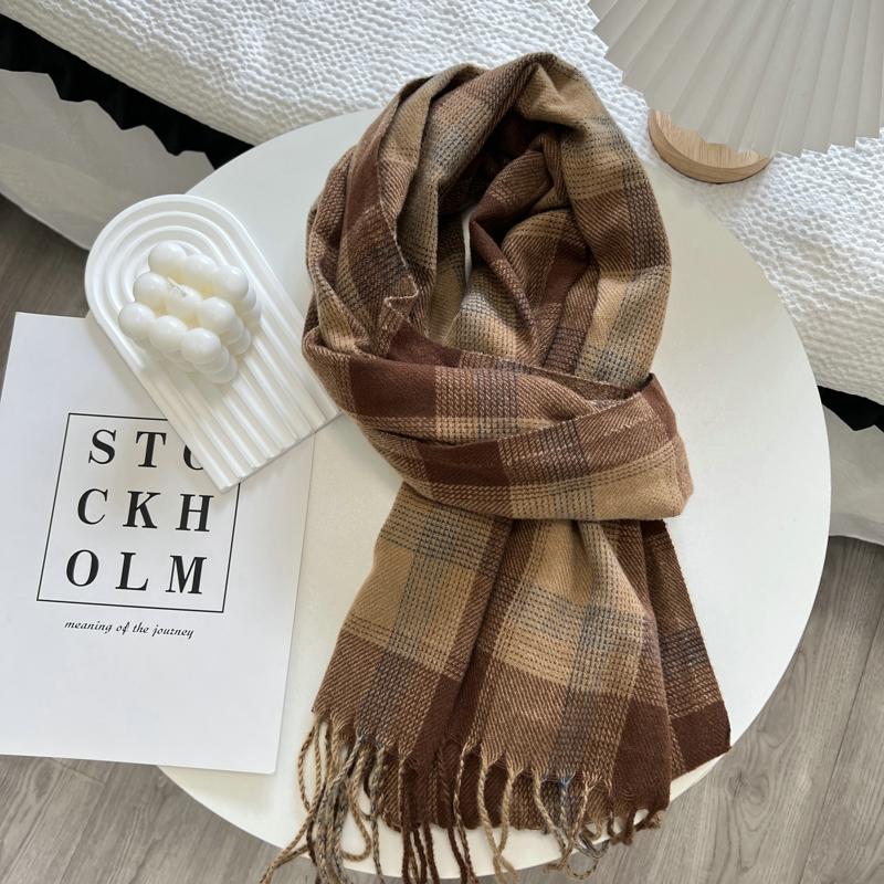 Houndstooth Checked Scarf Imitate Cashmere Shawl Lady Winter Wrap Tassel Scarves Warm Knitted Scarves For Women