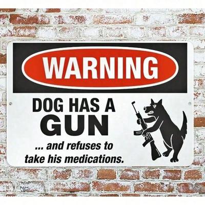 Metallposter Hund mit Waffe Lustige Wandkunst Gästewarnschild Heimgeschenk