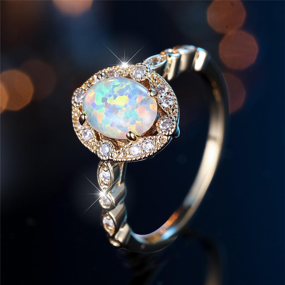 Trendy White Oval Opal Ring Vintage Fashion Gold Color Wedding Bands Engagement Rings For Women Men Minimalist Jewelry