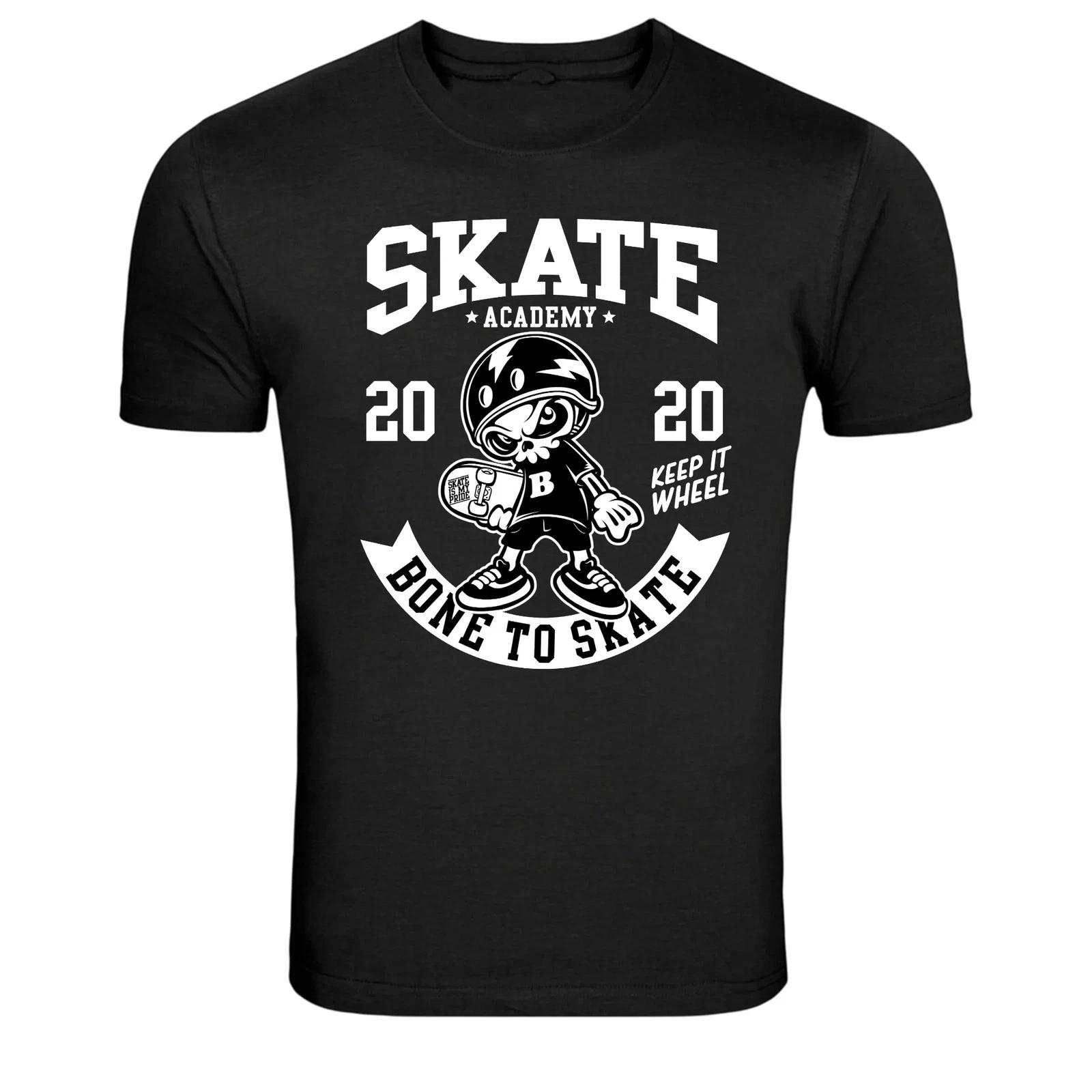 Skate Academy Bone To Skate Skull Skateboard T-Shirt L