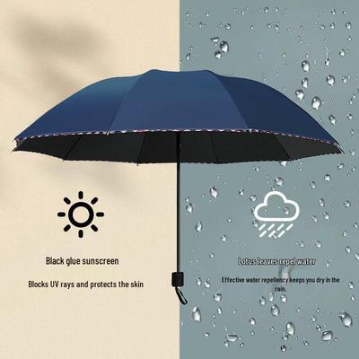 Extra Large Dual-Use Umbrella for Men and Women: Manual Three-Fold Design with Reinforced Black Glue for Rain or Shine Protection.
