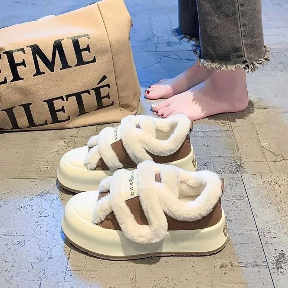 Chaussures de luxe en cuir pour femmes, nouvelles chaussures de créateur à la mode, garde au chaud en coton, mode décontractée, plate-forme